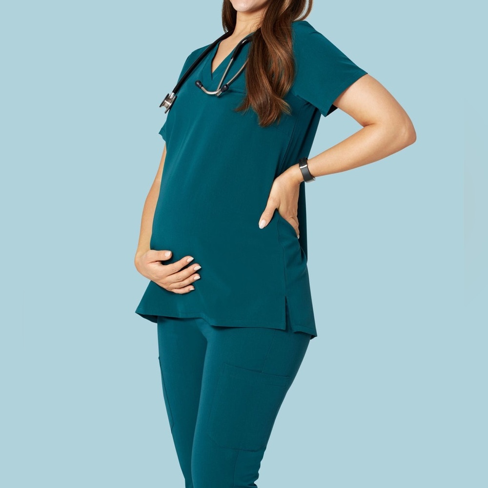 Mandala Maternity Teal V-Neck Scrub Top